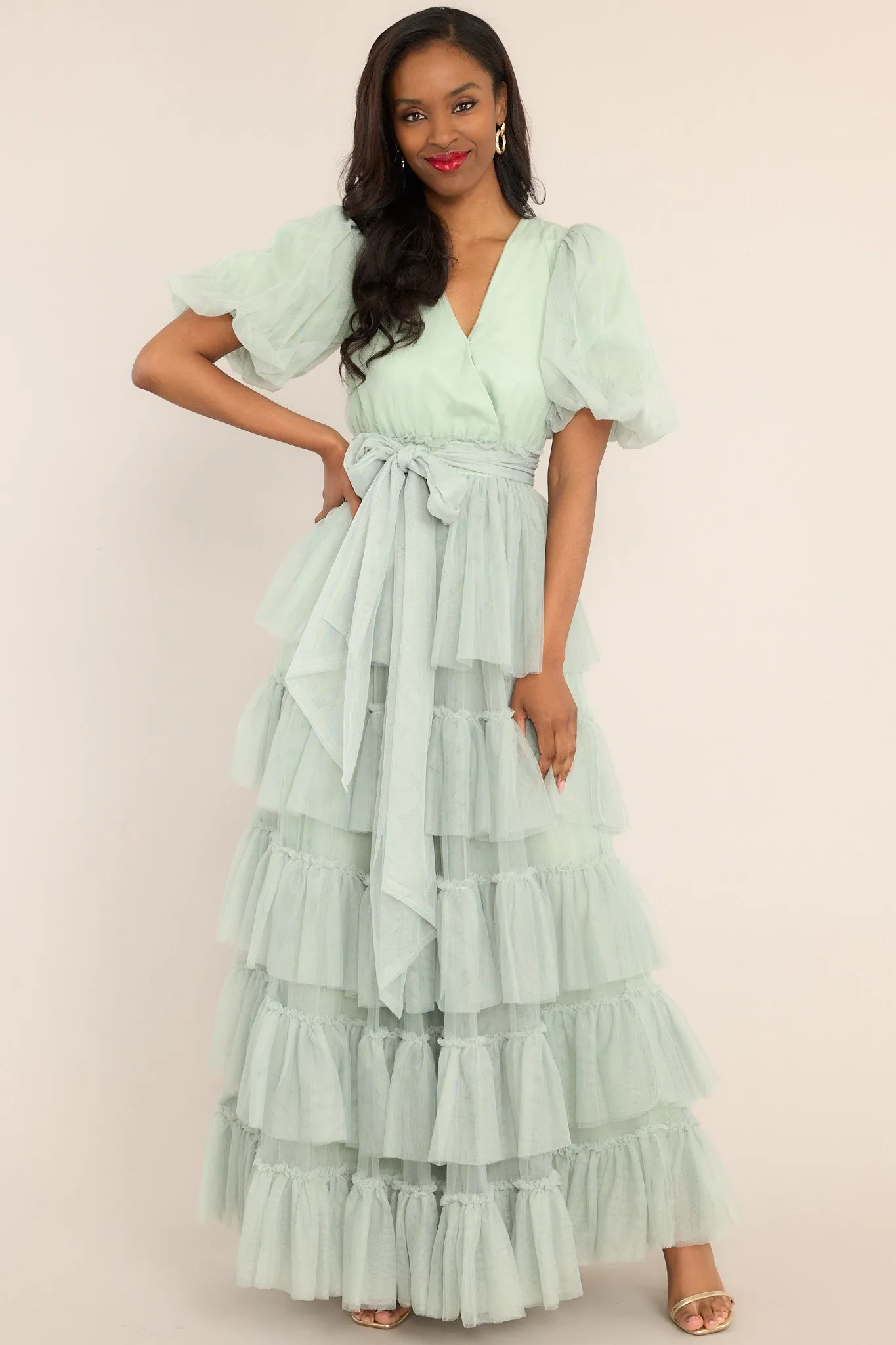 A Beautiful Feeling Seafoam Tiered Tulle Maxi Dress