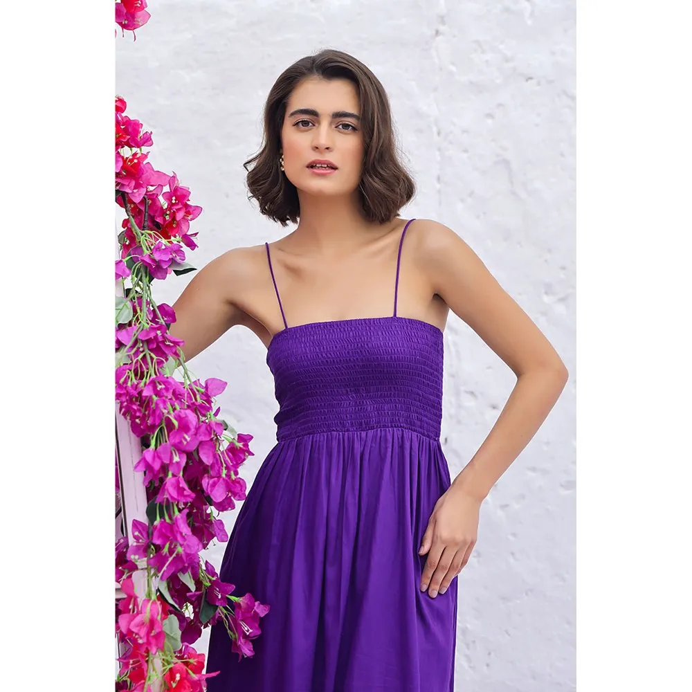 AlterEGO Adele Smocked Everyday Deep Purple Maxi Dress