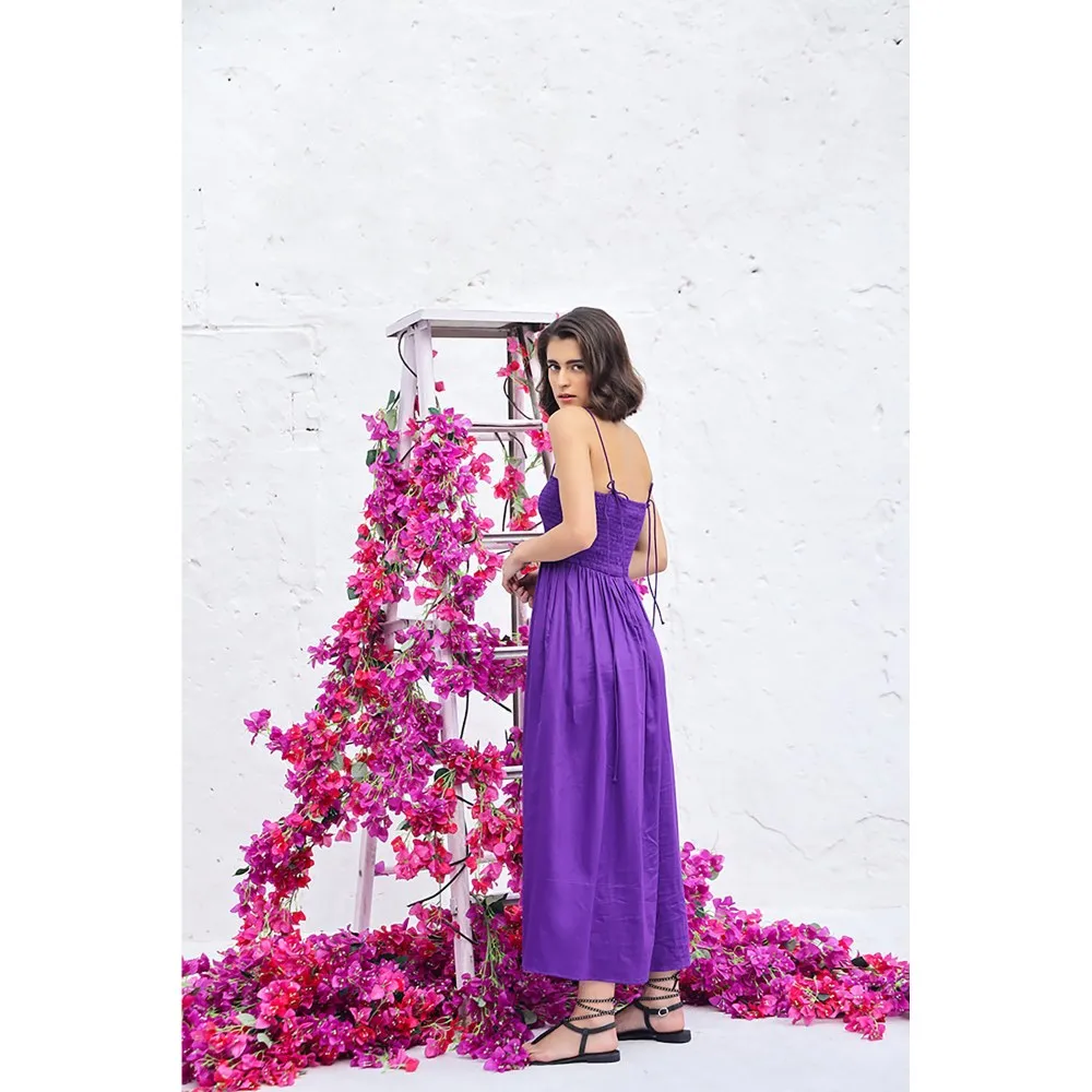 AlterEGO Adele Smocked Everyday Deep Purple Maxi Dress