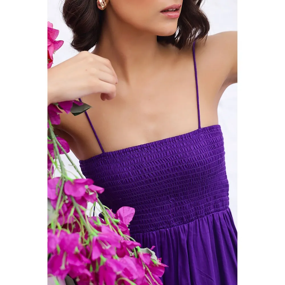 AlterEGO Adele Smocked Everyday Deep Purple Maxi Dress