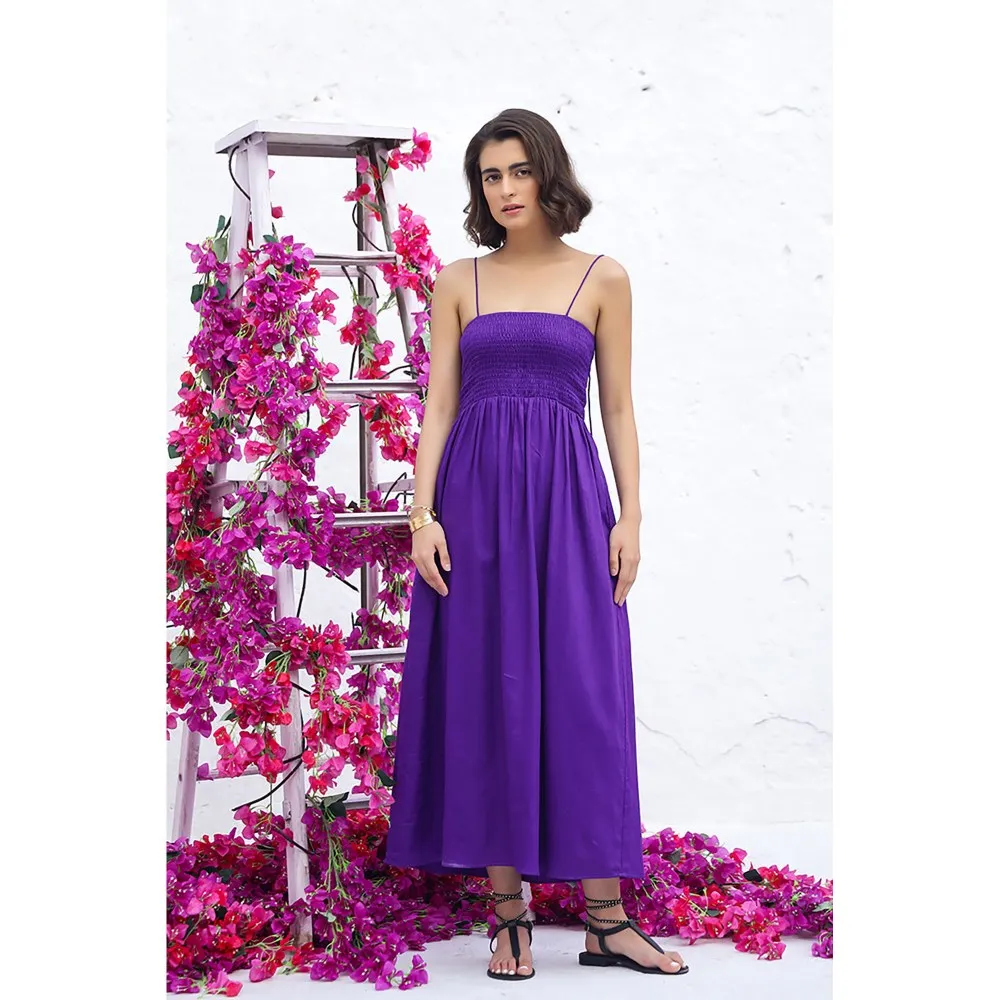AlterEGO Adele Smocked Everyday Deep Purple Maxi Dress