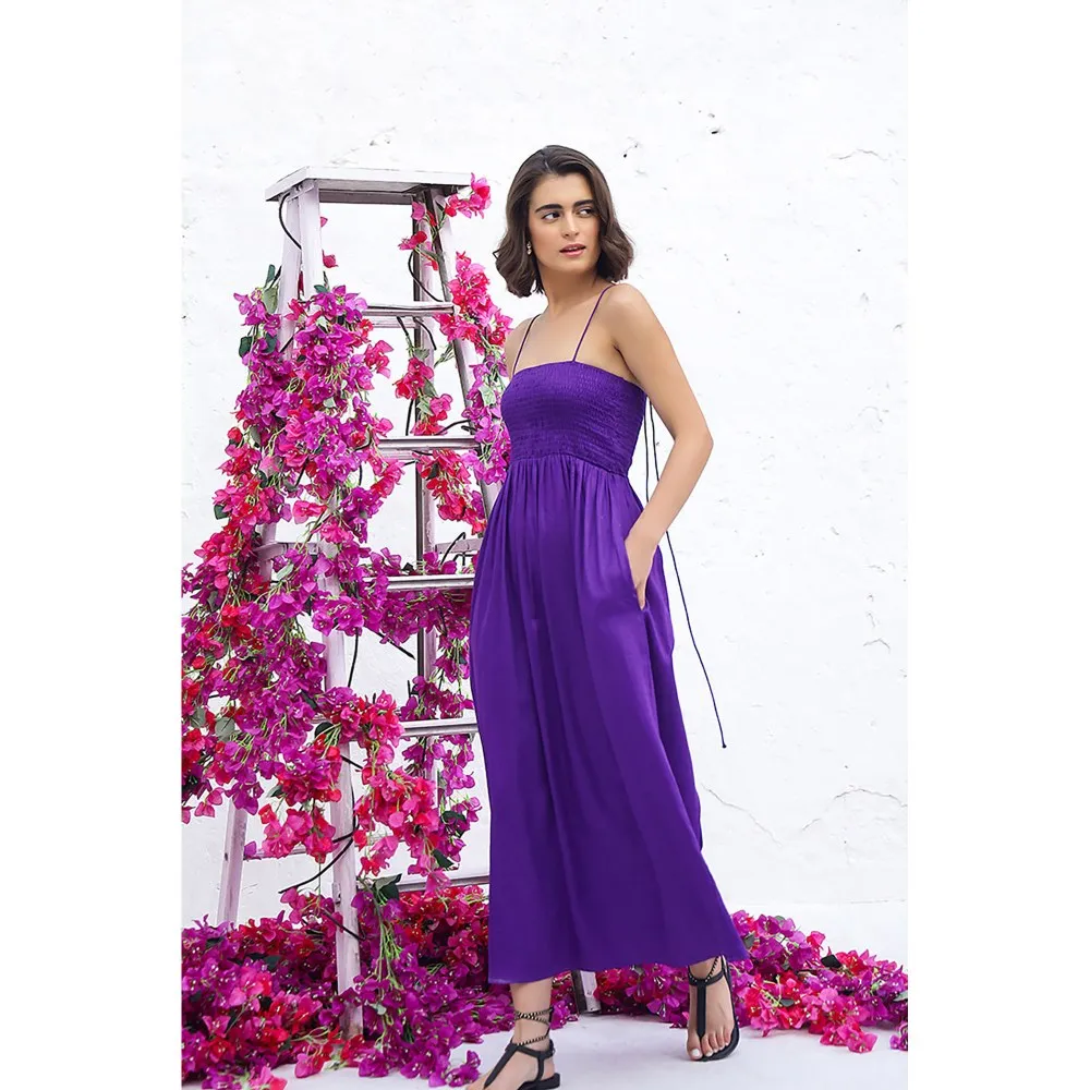 AlterEGO Adele Smocked Everyday Deep Purple Maxi Dress