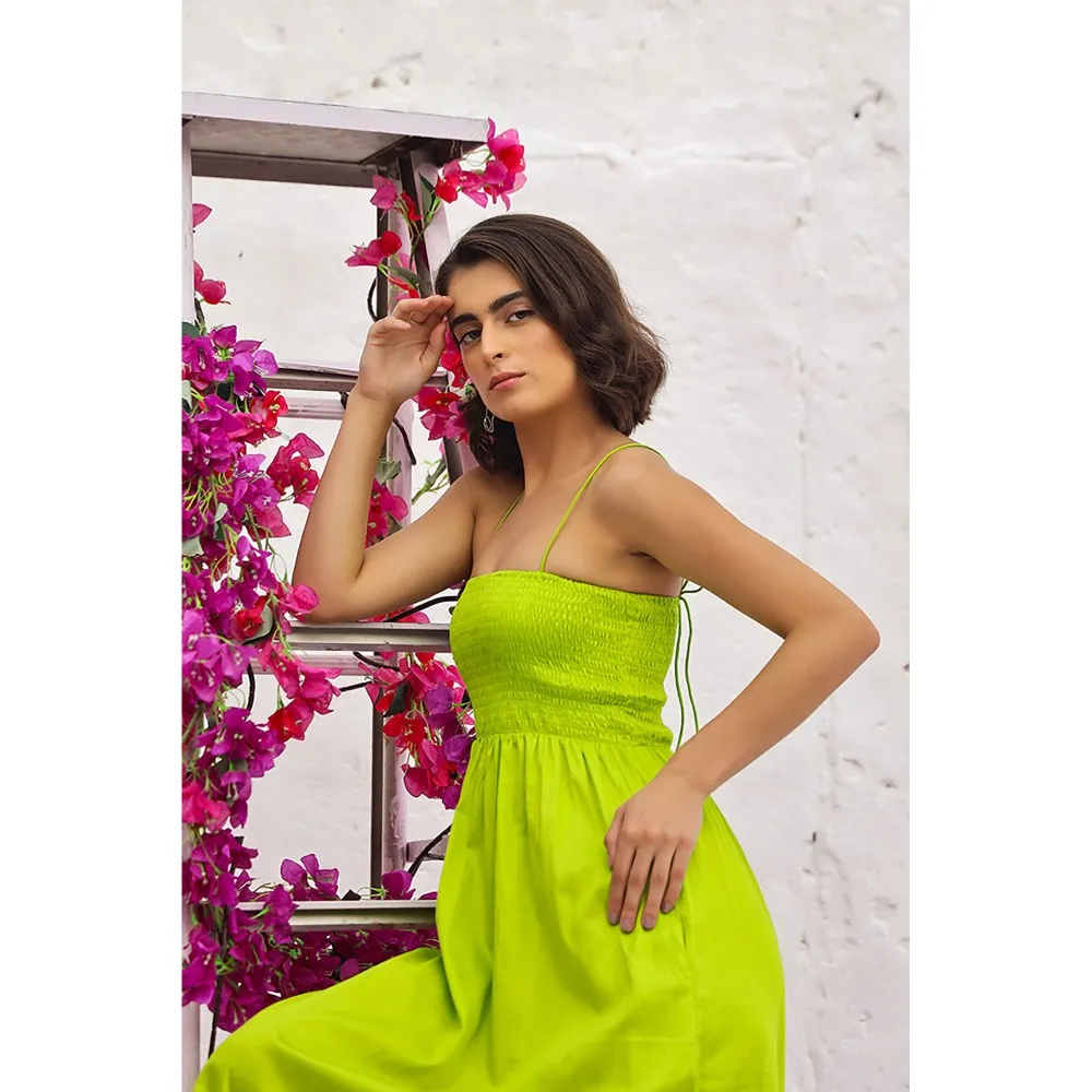 AlterEGO Adele Smocked Everyday Lime Yellow Maxi Dress