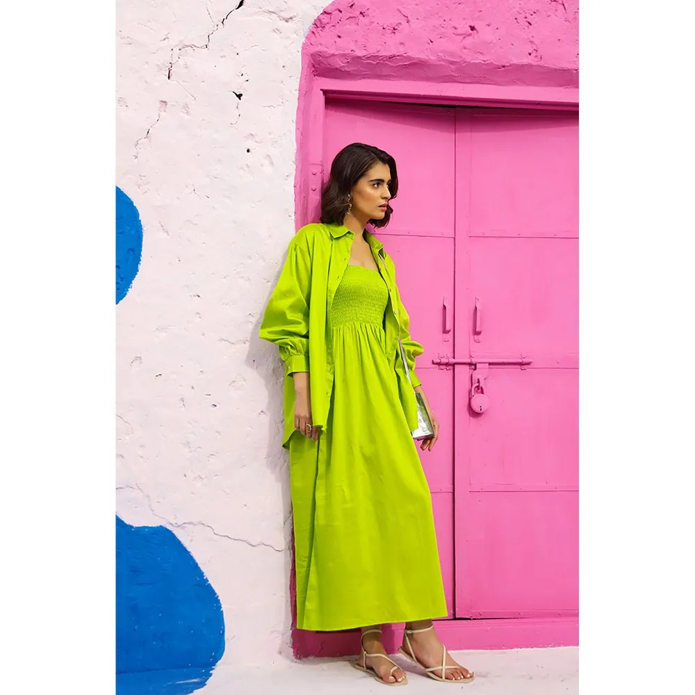 AlterEGO Adele Smocked Everyday Lime Yellow Maxi Dress