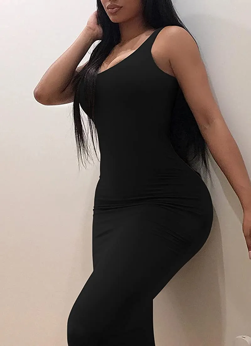 BEAGIMEG Women's Basic Tank Bodycon Sleeveless Solid Casual Long Dress