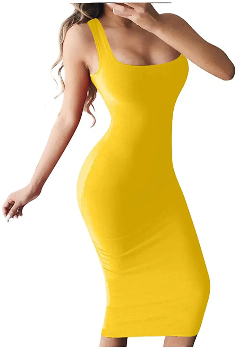 BEAGIMEG Women's Basic Tank Bodycon Sleeveless Solid Casual Long Dress