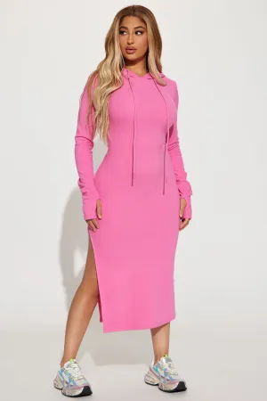 Becky Hooded Midi Dress - Pink