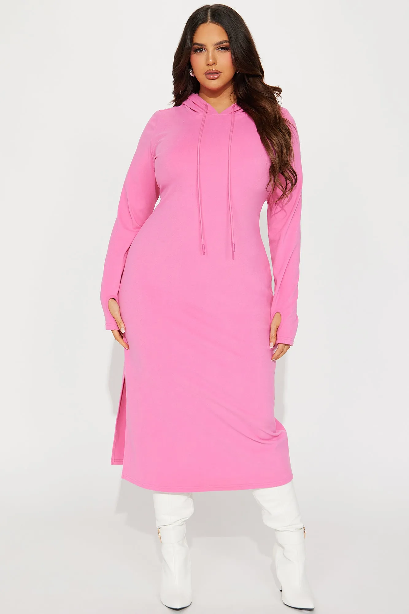 Becky Hooded Midi Dress - Pink