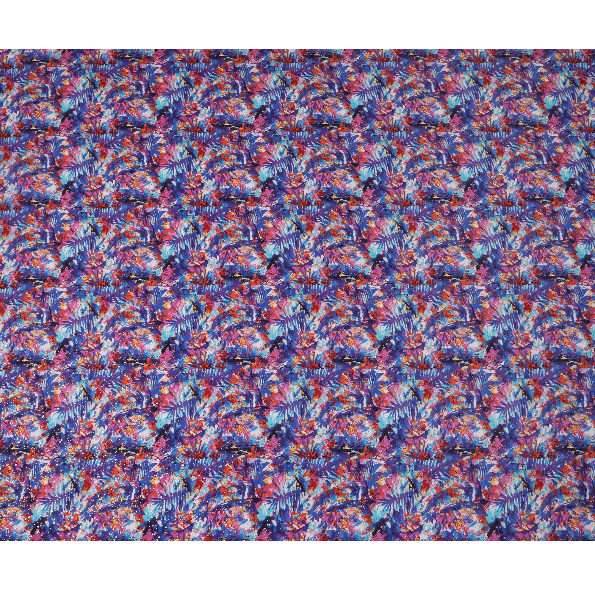 Blue Indian Viscose Crepe Fabric with Foil, Abstract Multicolor Print, 110 cm Width-D20927