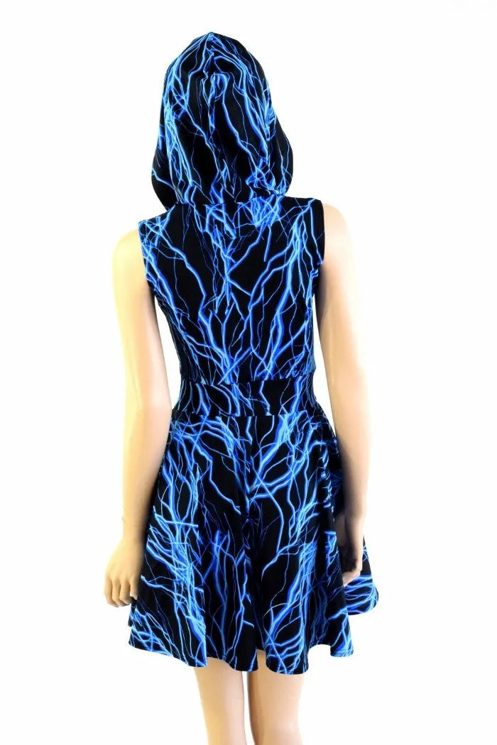 Blue Lightning Pocket Hooded Skater Dress