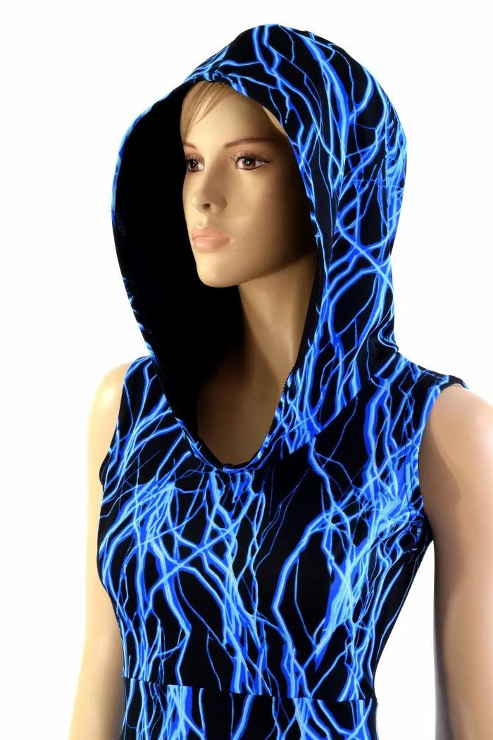 Blue Lightning Pocket Hooded Skater Dress