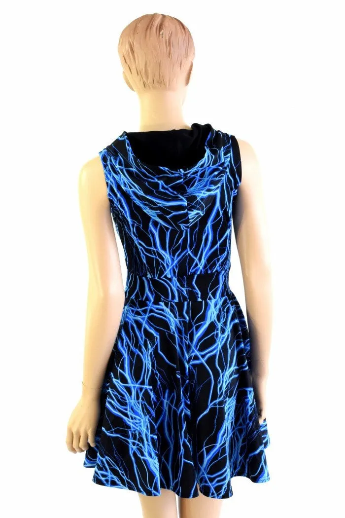Blue Lightning Pocket Hooded Skater Dress