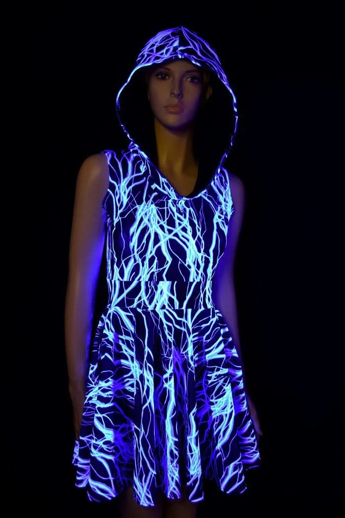 Blue Lightning Pocket Hooded Skater Dress