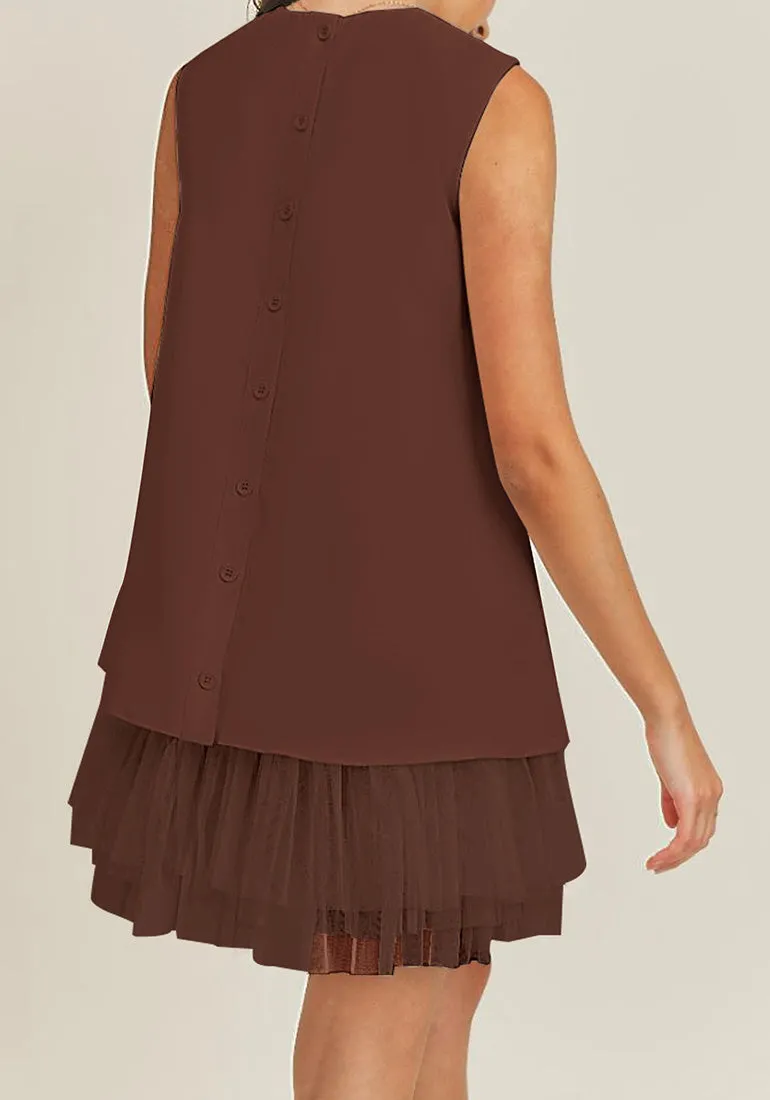 Brandy Brown LookbookStore Cocktail Dresses for Women Wedding Guest Tulle Dress Sleeveless Summer Shift Dresses Special Occasions