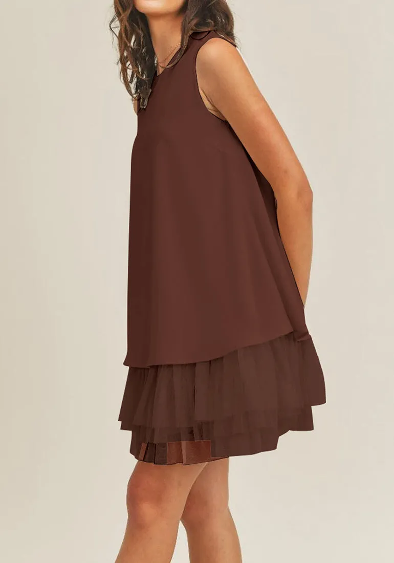 Brandy Brown LookbookStore Cocktail Dresses for Women Wedding Guest Tulle Dress Sleeveless Summer Shift Dresses Special Occasions