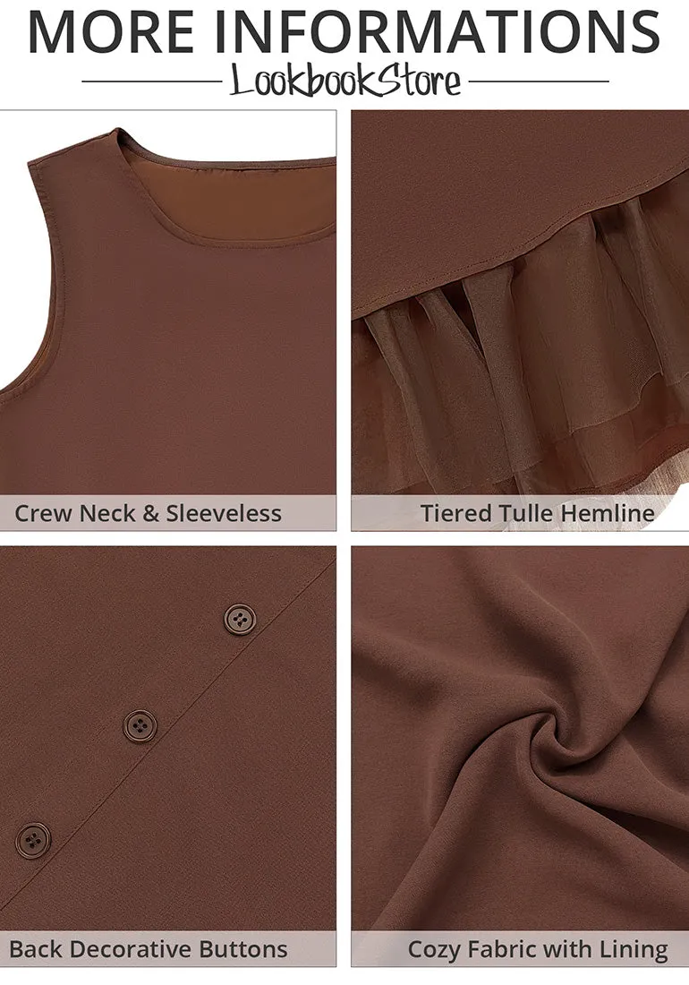 Brandy Brown LookbookStore Cocktail Dresses for Women Wedding Guest Tulle Dress Sleeveless Summer Shift Dresses Special Occasions