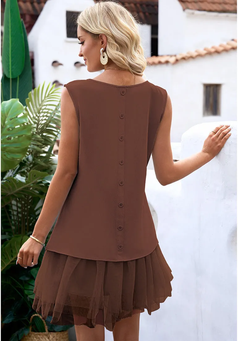 Brandy Brown LookbookStore Cocktail Dresses for Women Wedding Guest Tulle Dress Sleeveless Summer Shift Dresses Special Occasions