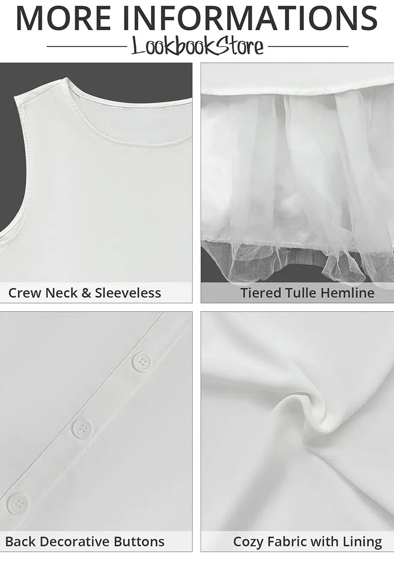Brilliant White LookbookStore Cocktail Dresses for Women Wedding Guest Tulle Dress Sleeveless Summer Shift Dresses Special Occasions