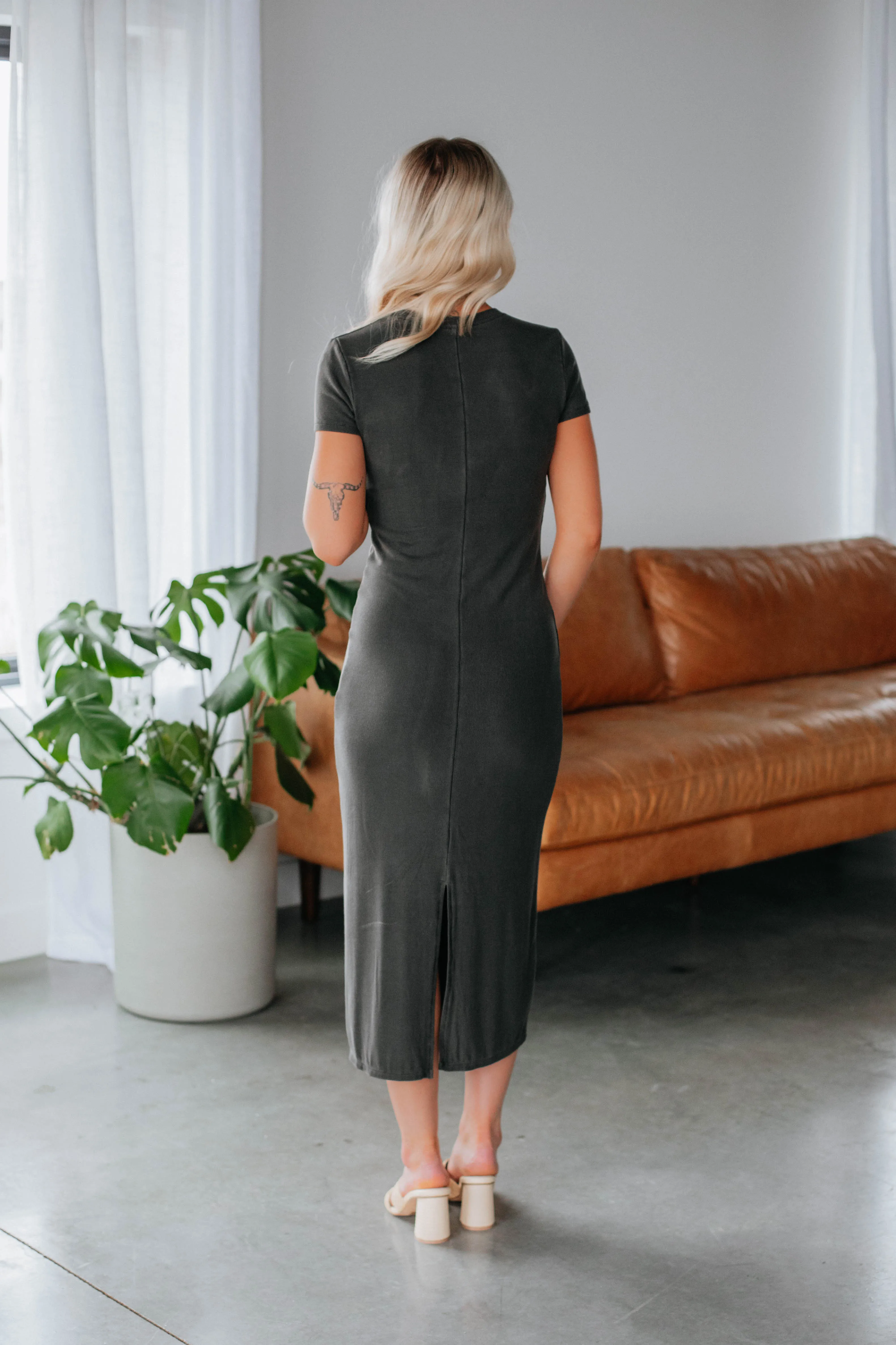 Calia Ribbed Midi Dress - Charcoal