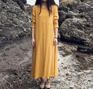 Casual Long Sleeve Cotton Linen Dresses for Women