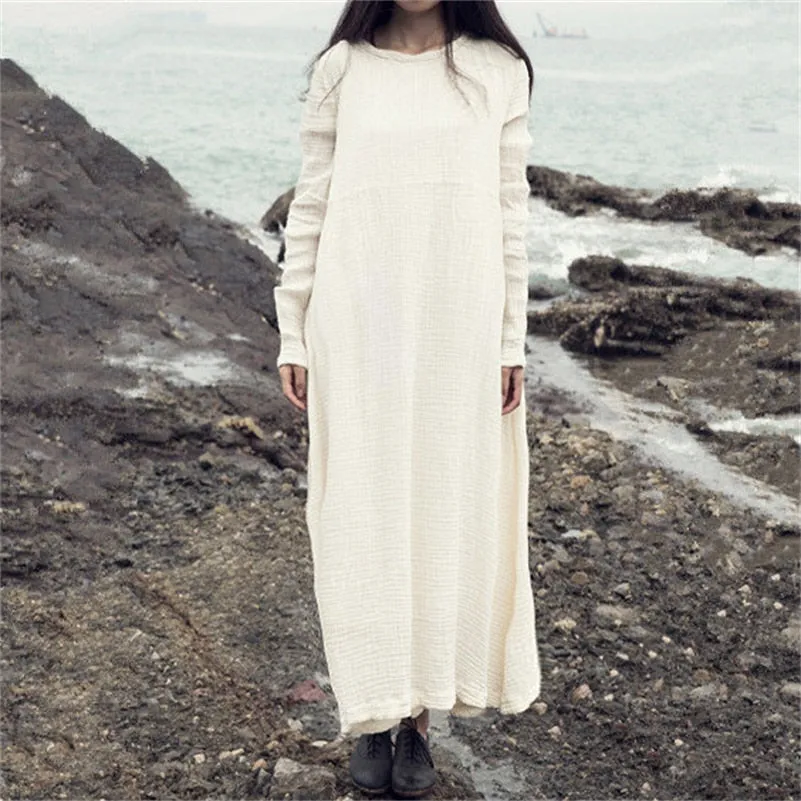 Casual Long Sleeve Cotton Linen Dresses for Women
