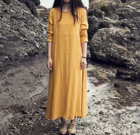 Casual Long Sleeve Cotton Linen Dresses for Women