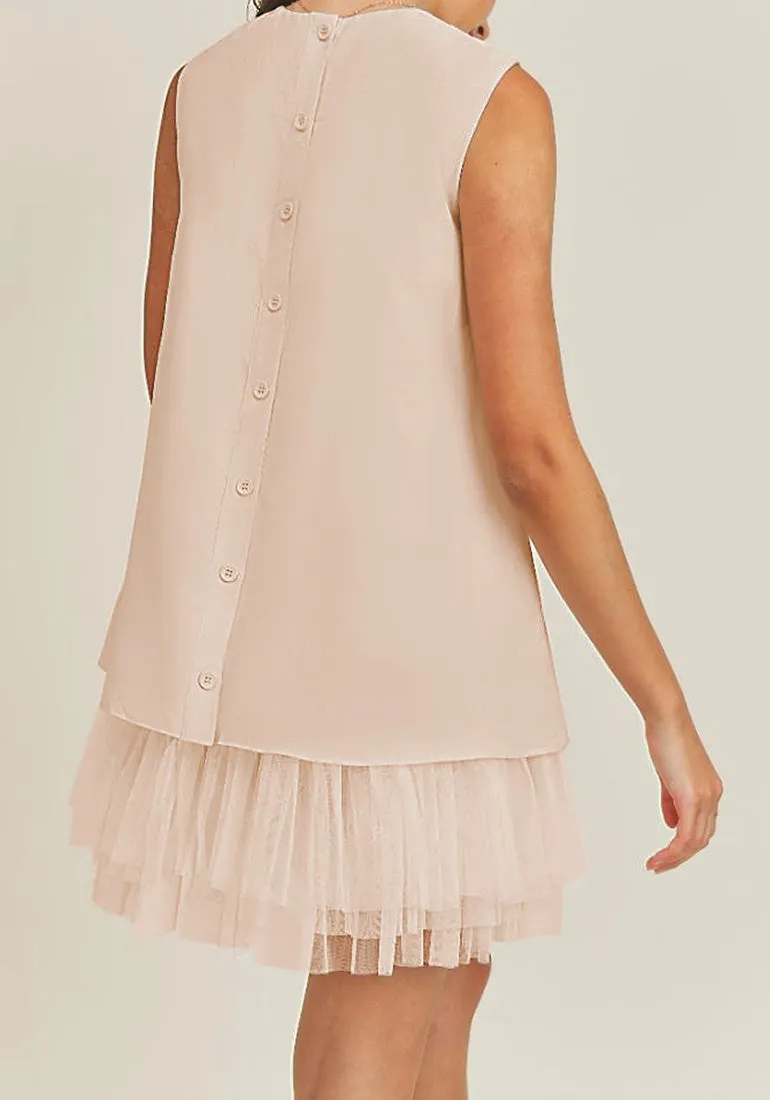 Champagne Pink LookbookStore Cocktail Dresses for Women Wedding Guest Tulle Dress Sleeveless Summer Shift Dresses Special Occasions