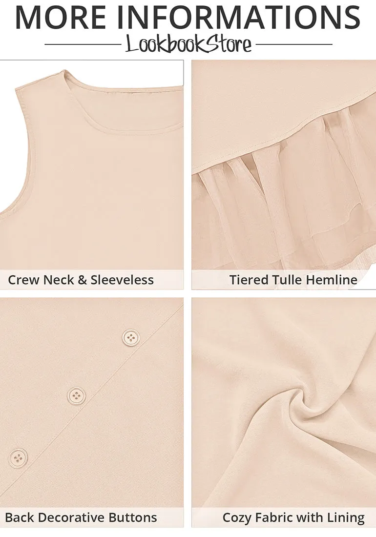 Champagne Pink LookbookStore Cocktail Dresses for Women Wedding Guest Tulle Dress Sleeveless Summer Shift Dresses Special Occasions