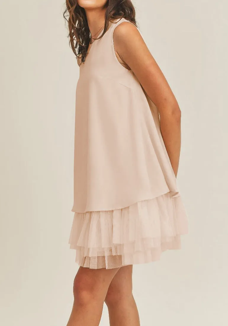 Champagne Pink LookbookStore Cocktail Dresses for Women Wedding Guest Tulle Dress Sleeveless Summer Shift Dresses Special Occasions