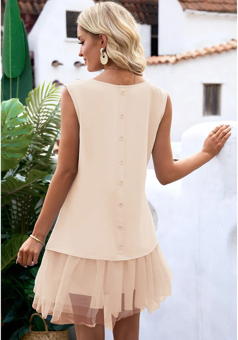 Champagne Pink LookbookStore Cocktail Dresses for Women Wedding Guest Tulle Dress Sleeveless Summer Shift Dresses Special Occasions
