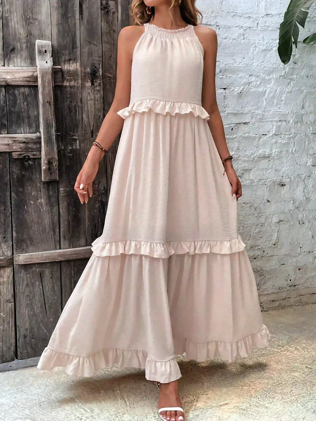 CHARLIZE™ | BREEZE HALTER RUFFLE MAXI DRESS