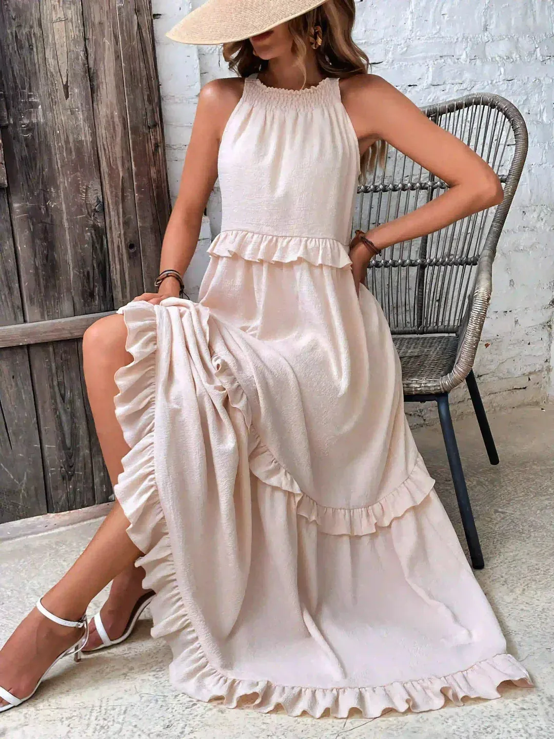 CHARLIZE™ | BREEZE HALTER RUFFLE MAXI DRESS