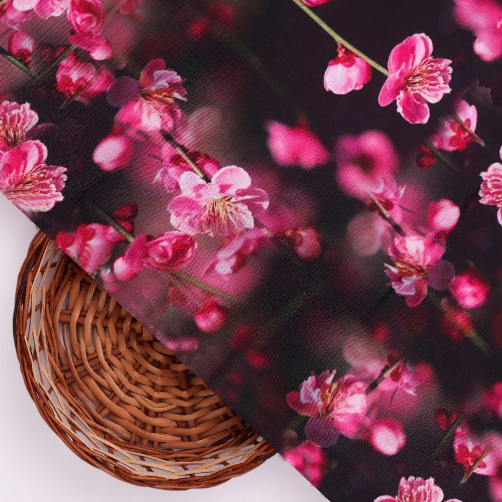 Classy and Attractive Pink Floral Digital Printed Rayon Fabric