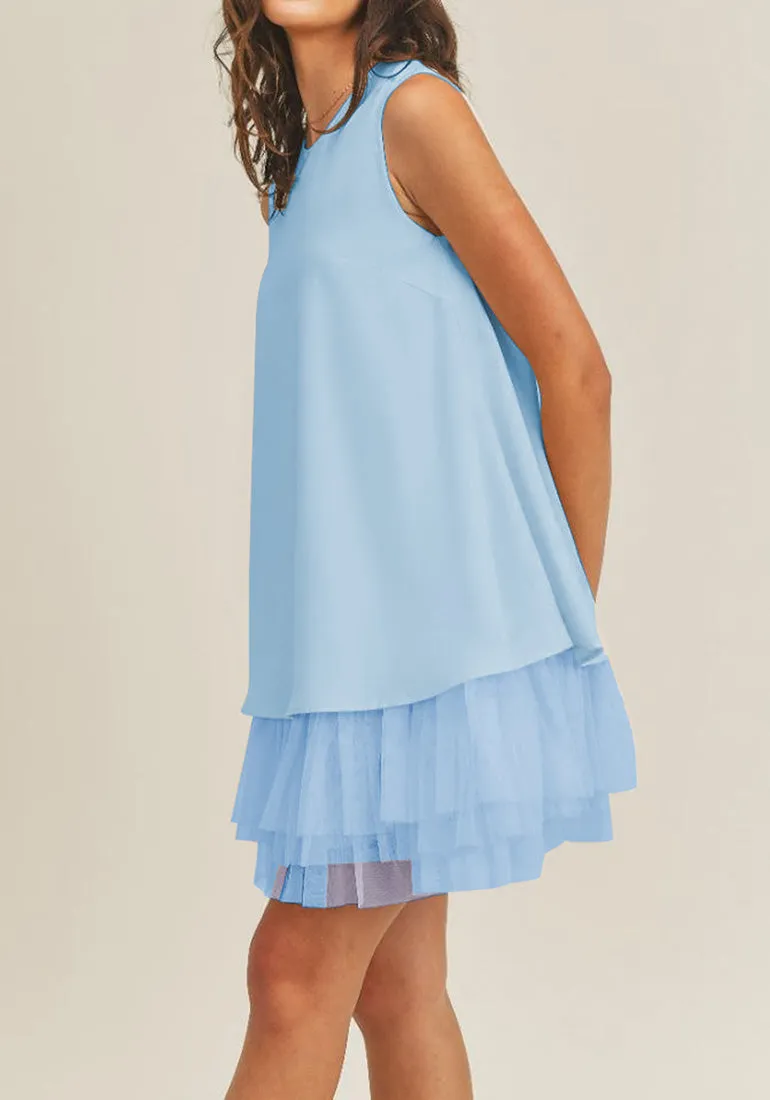 Corydalis Blue LookbookStore Cocktail Dresses for Women Wedding Guest Tulle Dress Sleeveless Summer Shift Dresses Special Occasions