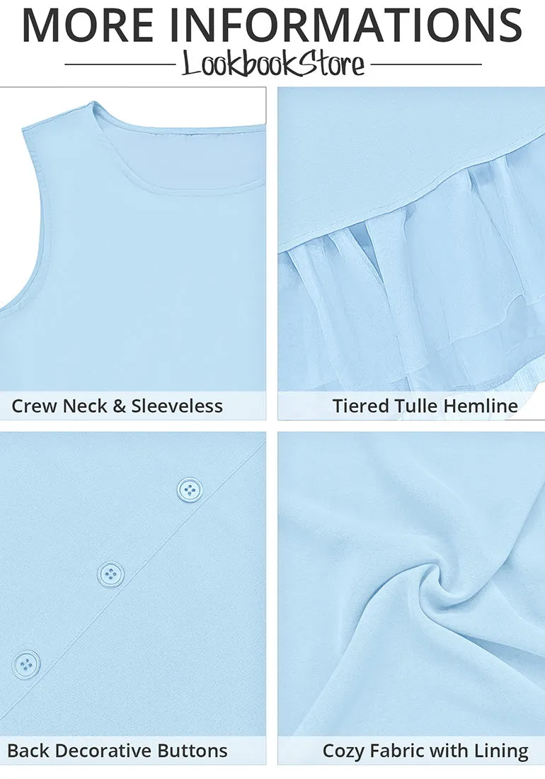 Corydalis Blue LookbookStore Cocktail Dresses for Women Wedding Guest Tulle Dress Sleeveless Summer Shift Dresses Special Occasions
