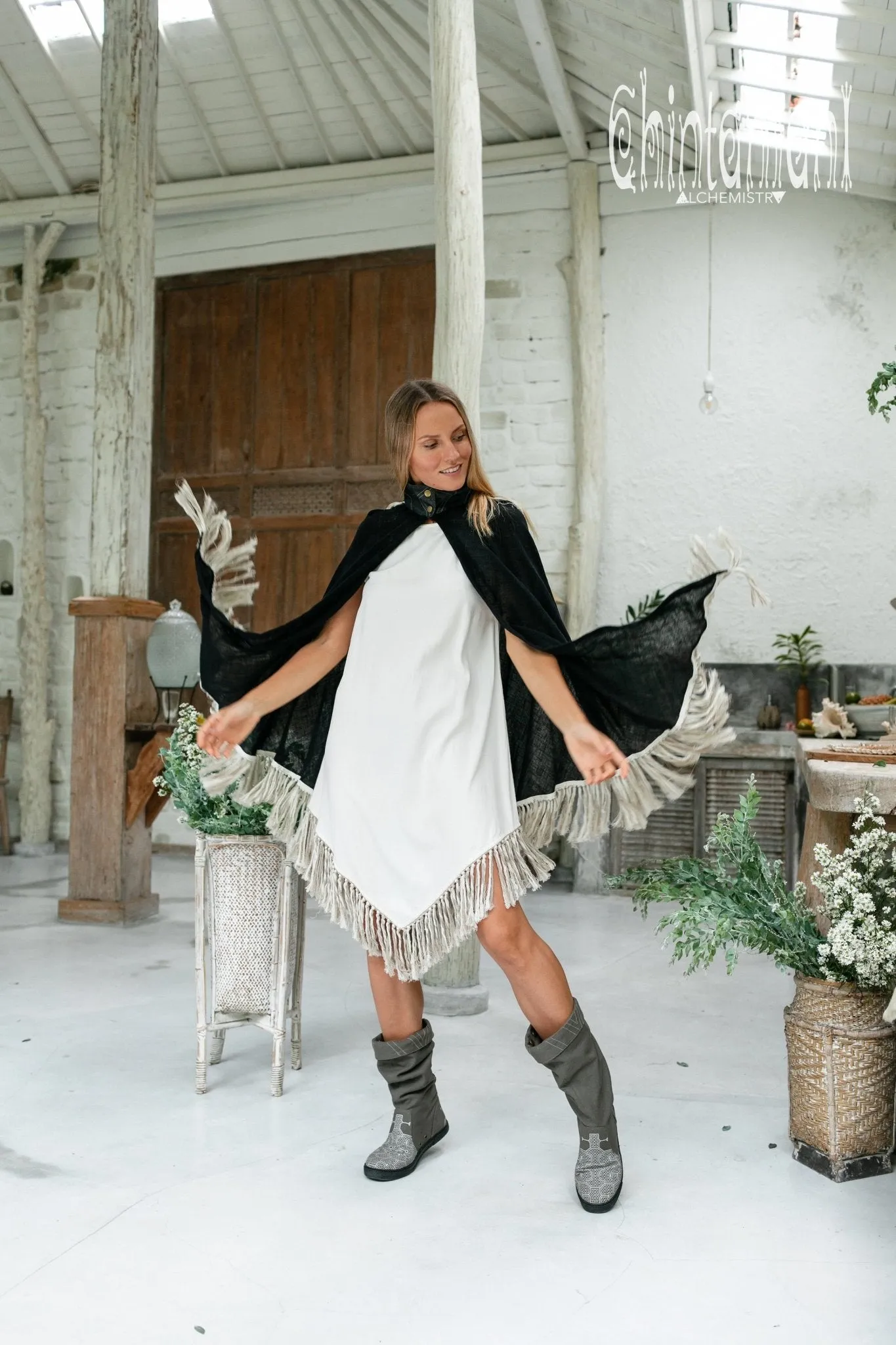Cotton Corner Fringe Dress for Women / Off White