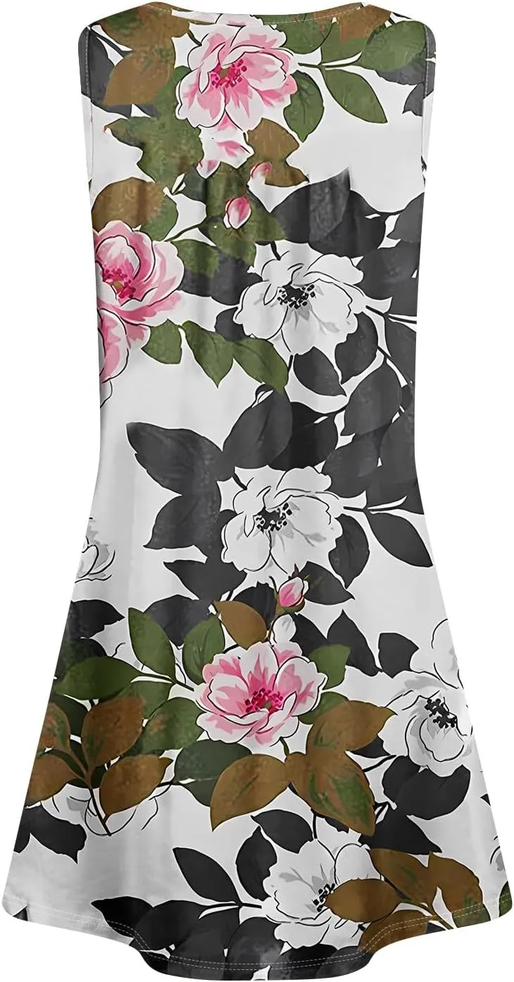 Cute Dresses for Women Spring Tank Top Dress Sundress Sleeveless A Line Dresses Fashion Summer Vest Dress with Pocket