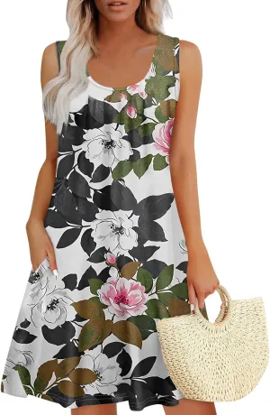 Cute Dresses for Women Spring Tank Top Dress Sundress Sleeveless A Line Dresses Fashion Summer Vest Dress with Pocket
