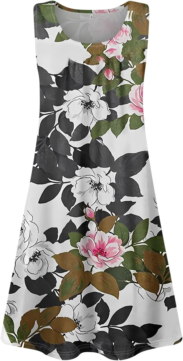 Cute Dresses for Women Spring Tank Top Dress Sundress Sleeveless A Line Dresses Fashion Summer Vest Dress with Pocket