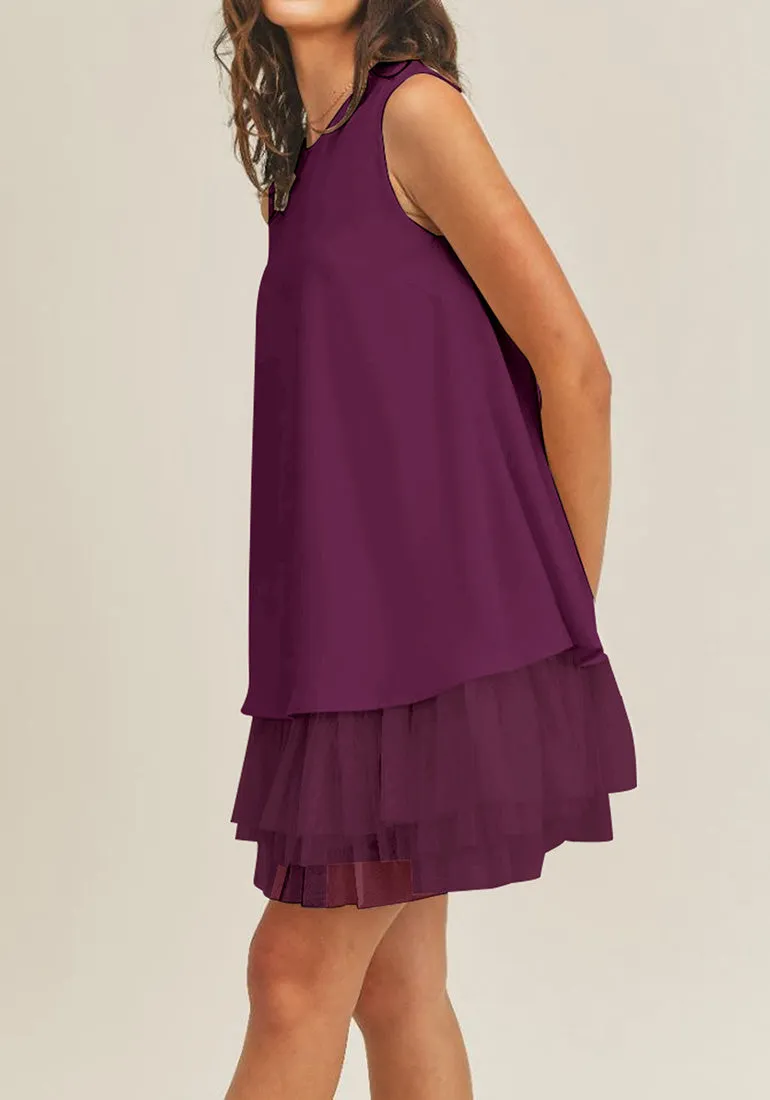 Dark Purple LookbookStore Cocktail Dresses for Women Wedding Guest Tulle Dress Sleeveless Summer Shift Dresses Special Occasions