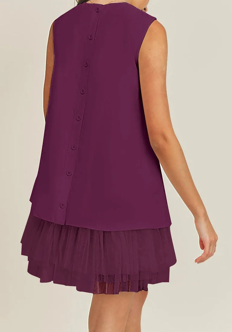 Dark Purple LookbookStore Cocktail Dresses for Women Wedding Guest Tulle Dress Sleeveless Summer Shift Dresses Special Occasions