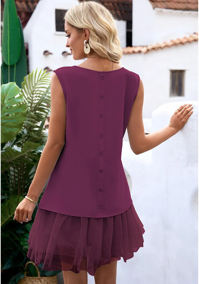 Dark Purple LookbookStore Cocktail Dresses for Women Wedding Guest Tulle Dress Sleeveless Summer Shift Dresses Special Occasions