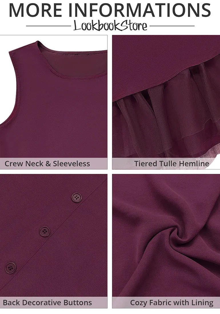 Dark Purple LookbookStore Cocktail Dresses for Women Wedding Guest Tulle Dress Sleeveless Summer Shift Dresses Special Occasions
