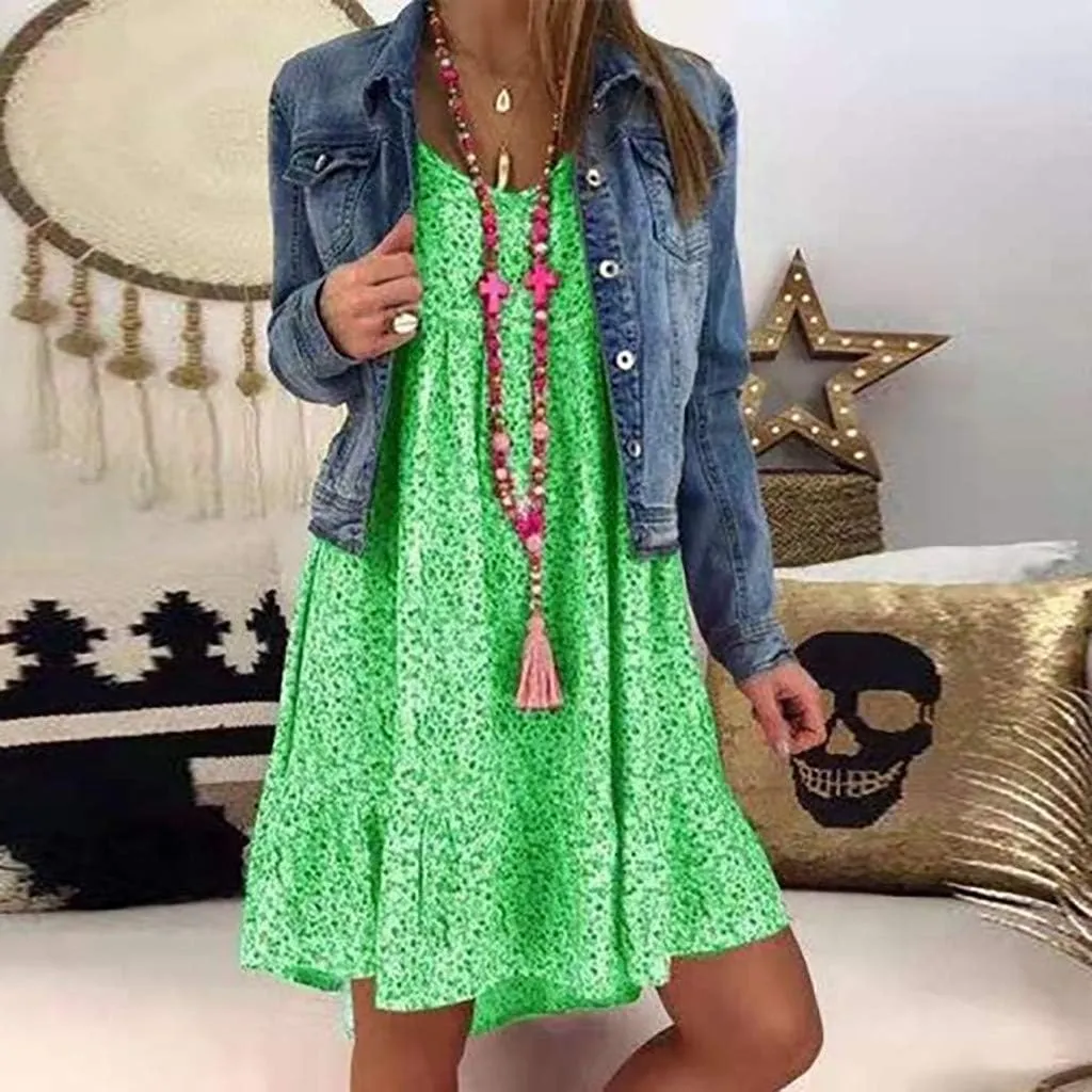 Dark Sweater Dress V Neck Women's Ladies Sexy Loose Print Hlaf Sleeve Ruffles Mini Dress Summer Dress