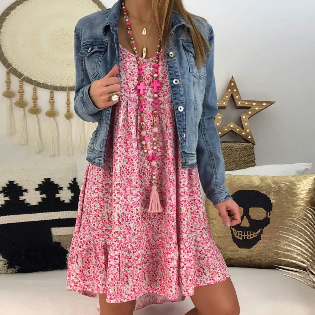 Dark Sweater Dress V Neck Women's Ladies Sexy Loose Print Hlaf Sleeve Ruffles Mini Dress Summer Dress