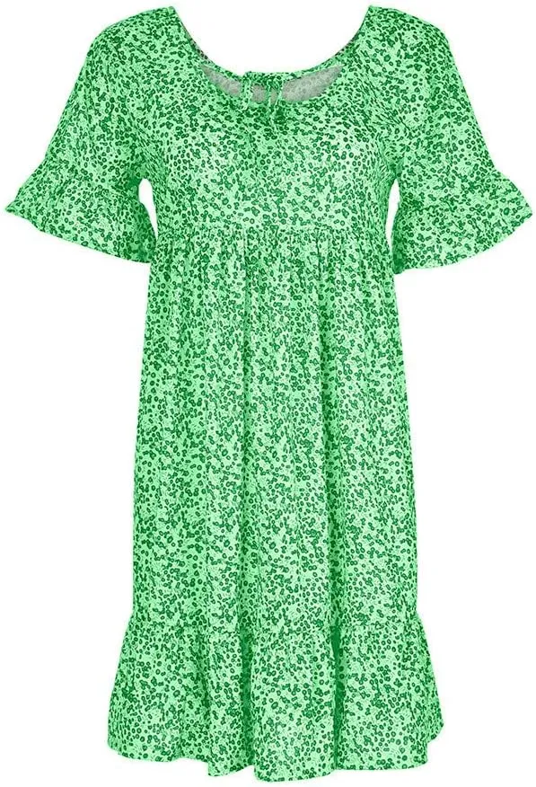 Dark Sweater Dress V Neck Women's Ladies Sexy Loose Print Hlaf Sleeve Ruffles Mini Dress Summer Dress
