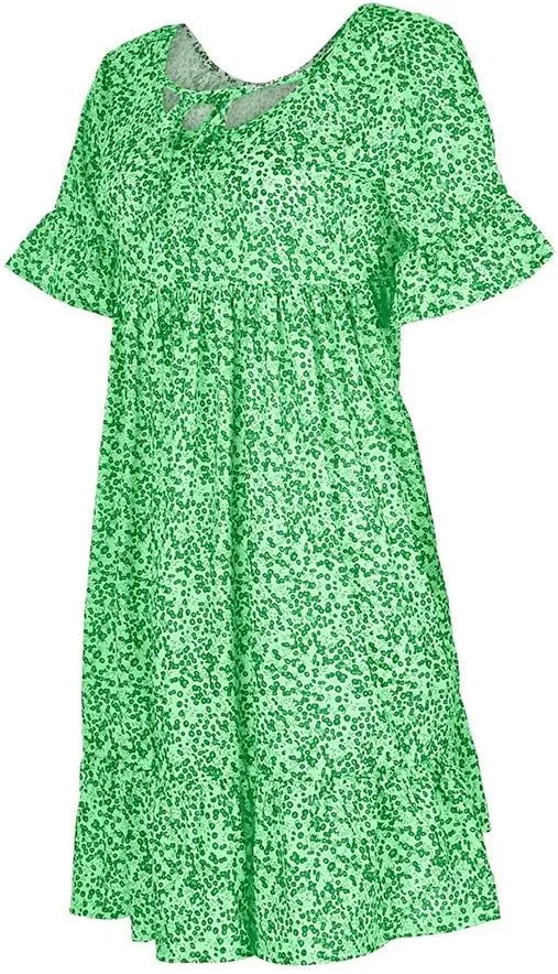 Dark Sweater Dress V Neck Women's Ladies Sexy Loose Print Hlaf Sleeve Ruffles Mini Dress Summer Dress