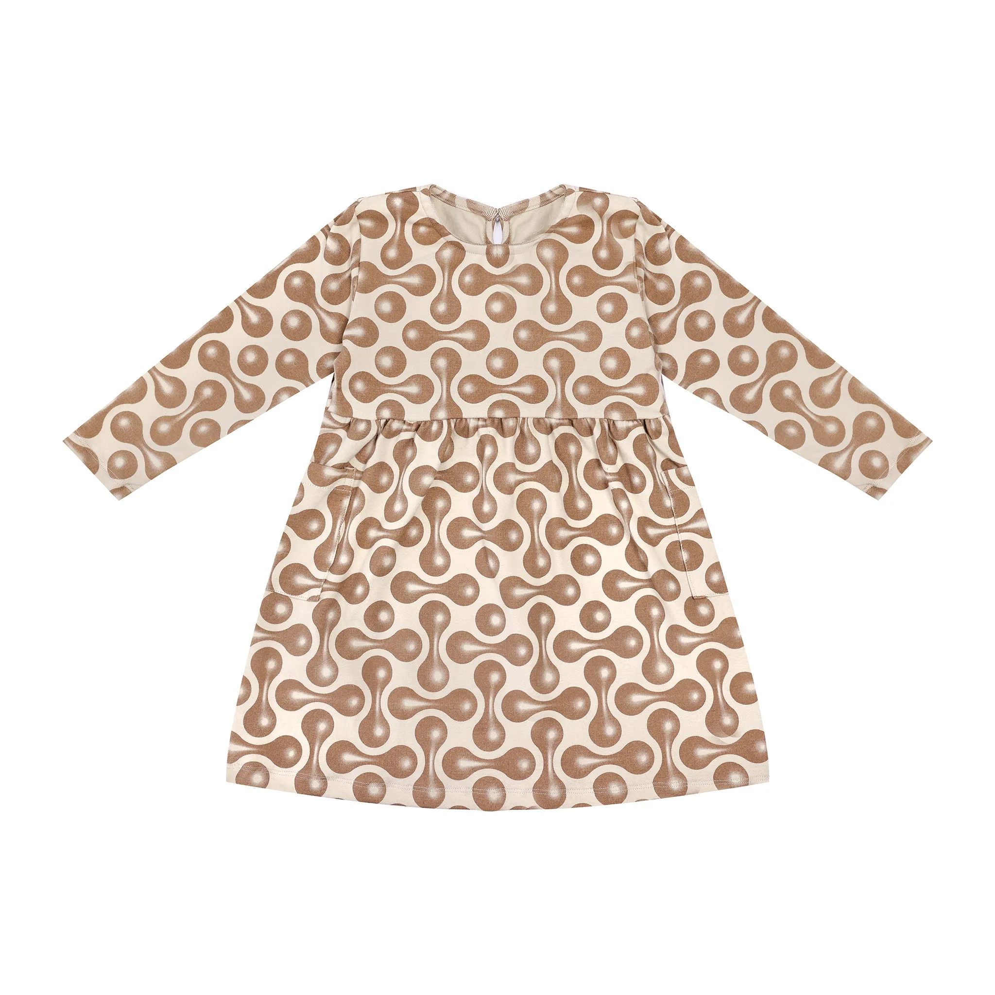 Girls Fit & Flare Jersey Long Sleeve Dress - Beige