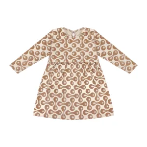 Girls Fit & Flare Jersey Long Sleeve Dress - Beige
