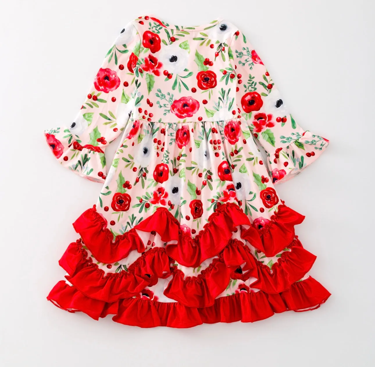 Girl's Holiday Poppy Ruffled Girl's Long Modest Dress